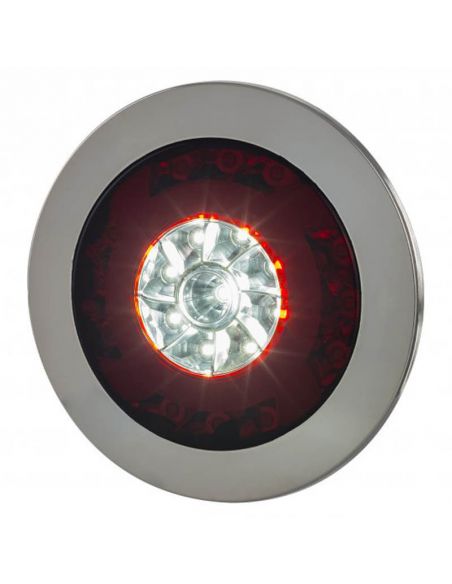 Feu arrière à LED rond avec finition chromée avec feu de position, de recul et antibrouillard Horpol | leonleds