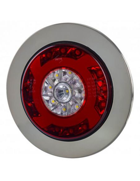 Feu arrière à LED rond avec finition chromée avec feu de position, de recul et antibrouillard Horpol | leonleds