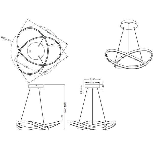 Lampe suspendue réglable en métal Course