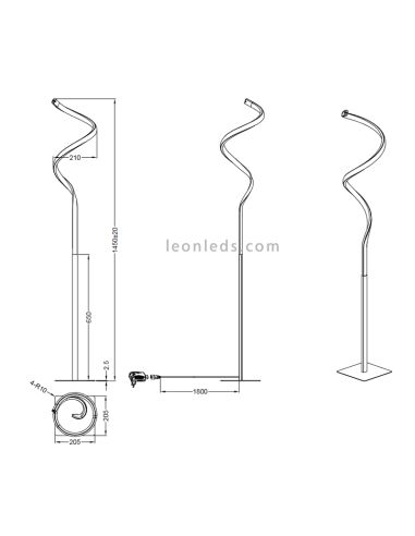 Lampadaire spirale en métal Dimensions du parcours