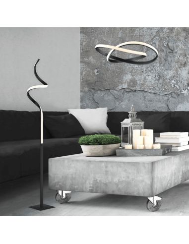 Candeeiro de chão de metal em espiral Course preto ambiente