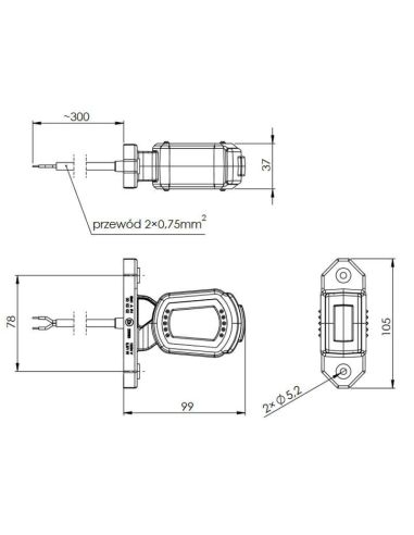 Dimensiones Luz LED de delimitación corta 3 Luces 12V - 24V Horpol | LeonLeds