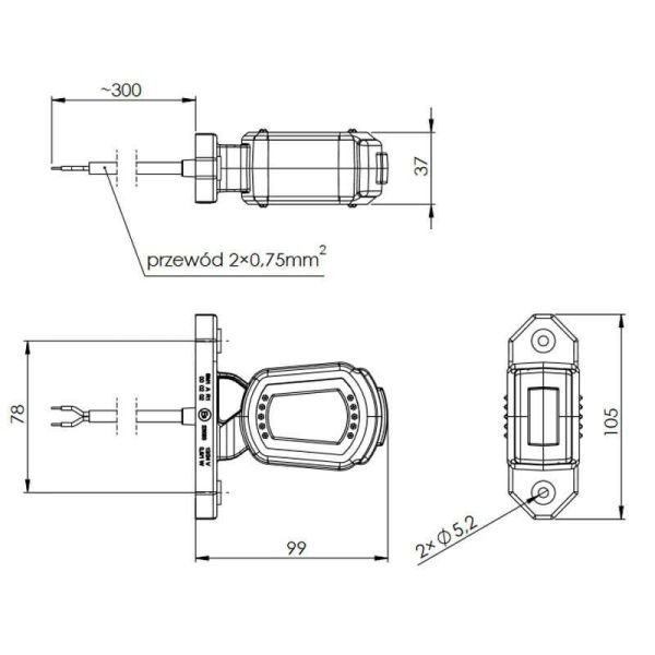 Dimensiones Luz LED de delimitación corta 3 Luces 12V - 24V Horpol | LeonLeds