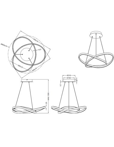 Lampe suspendue Course 27.5W 4000k dimensions