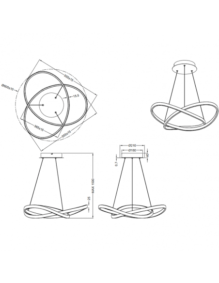 Lampe suspendue Course 27.5W 4000k dimensions