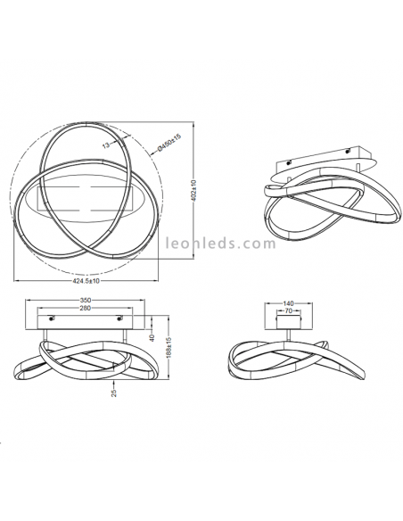 Luminária de teto Curso 3000k medidas