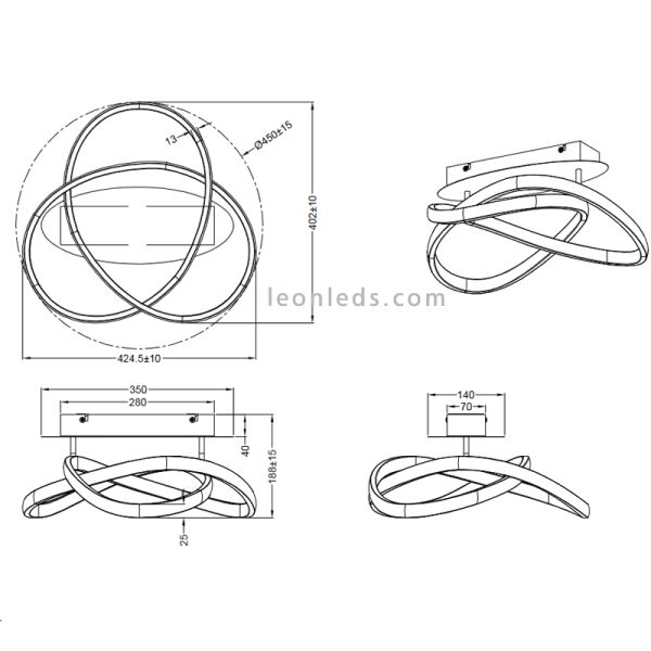 Luminária de teto Curso 3000k medidas