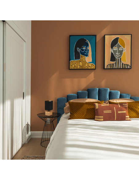 Candeeiro de mesa quadrado amadeirado preto ambiente