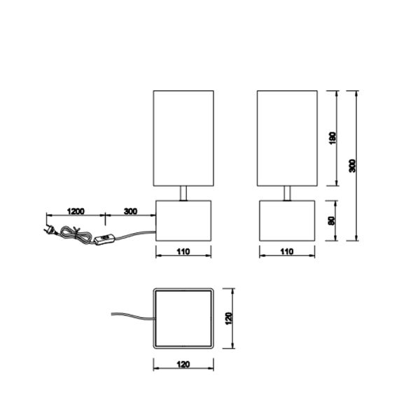 Candeeiro de mesa quadrado pequeno madeirado preto