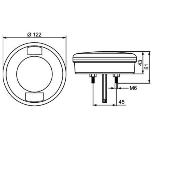 Dimensions Feu multifonction LED rond avec clignotant de position et valeur de freinage Fit 2SD 357 027-001 Hella | leonleds