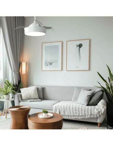 Ventilador LED blanco con aspas plegables Bombay decorativo