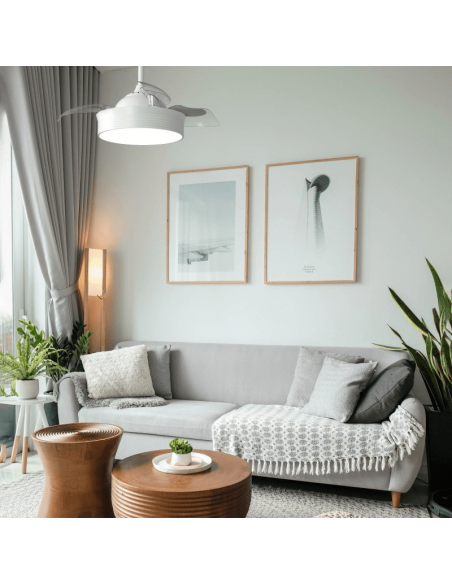 Ventilateur décoratif Bombay LED blanc avec pales repliables