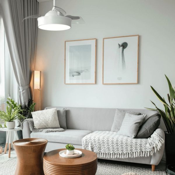 Ventilateur décoratif Bombay LED blanc avec pales repliables