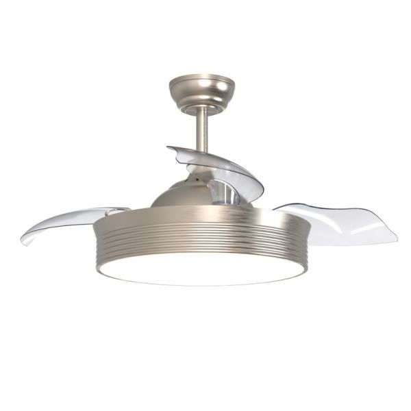 Ventilador de techo LED níquel Bombay con aspas abatibles