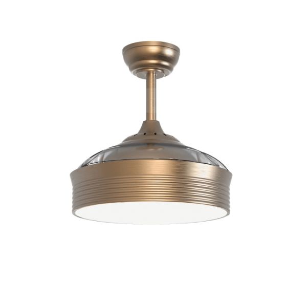 Ventilateur de plafond moderne LED cuir ancien Bombay pales pliantes