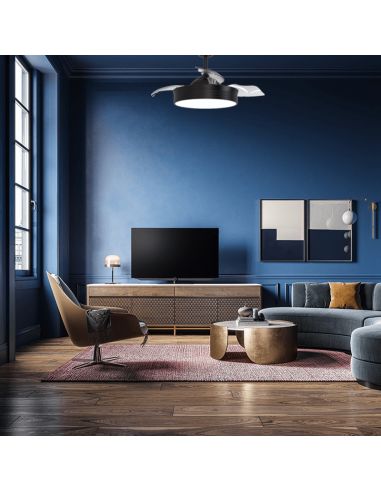 Ventilador de techo LED regulable negro Bombay ambiente