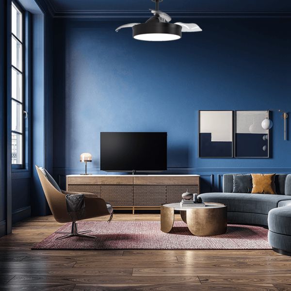 Ventilador de techo LED regulable negro Bombay ambiente