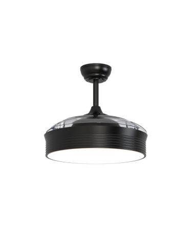 Ventilador de teto LED ajustável preto Bombay com lâminas dobráveis