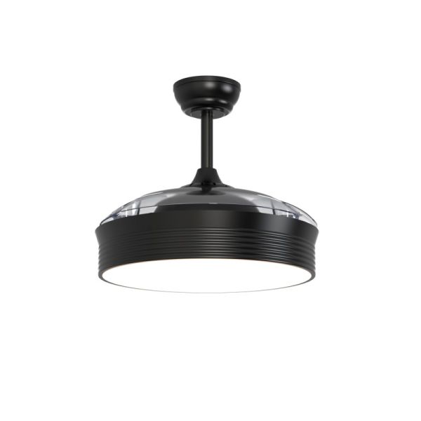 Ventilador de teto LED ajustável preto Bombay com lâminas dobráveis
