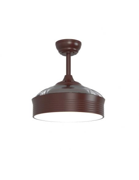 Ventilateur de plafond DC avec éclairage LED marron Bombay, pales repliables
