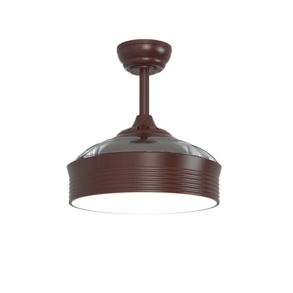 Ventilador de teto DC com luz LED marrom Bombay, lâminas dobráveis