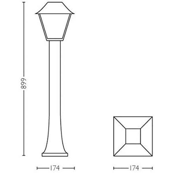 Dimensões do sinalizador de pé externo preto Alpenglow