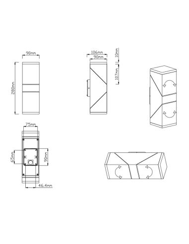Aplique LED antracite de duas lâmpadas Dimensões Avon