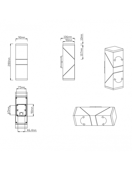 Aplique LED antracite de duas lâmpadas Dimensões Avon
