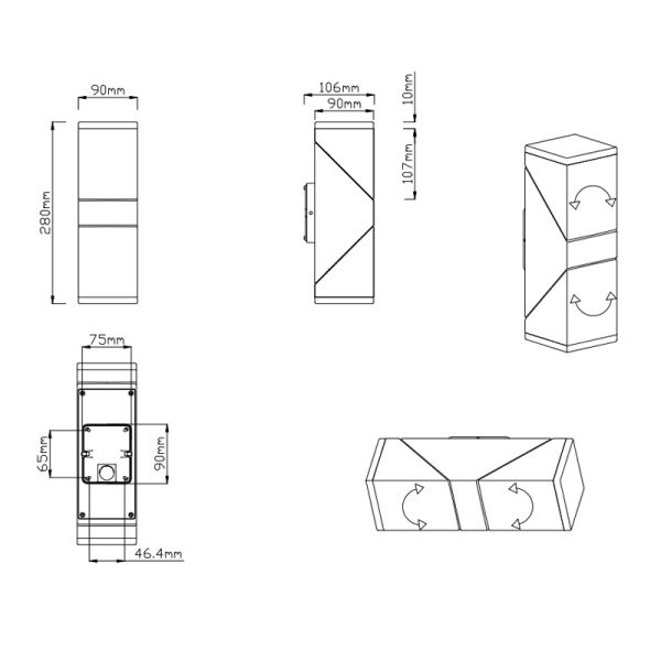 Aplique LED antracite de duas lâmpadas Dimensões Avon
