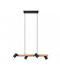 Lámpara colgante negra y madera Marley 4 focos