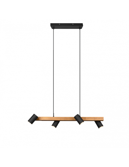 Suspension noire et bois Marley 4 ampoules