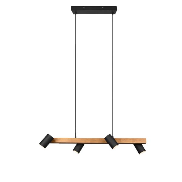 Suspension noire et bois Marley 4 ampoules