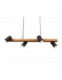 Suspensão preta e madeira Marley 4 holofotes Trio