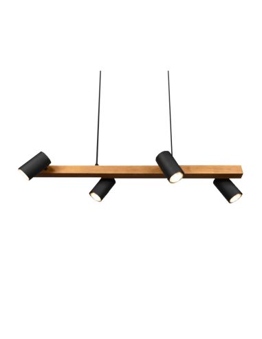 Suspension noire et bois Marley 4 spots Trio