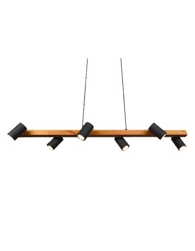 Suspensão preta e madeira Marley 6 holofotes Trio