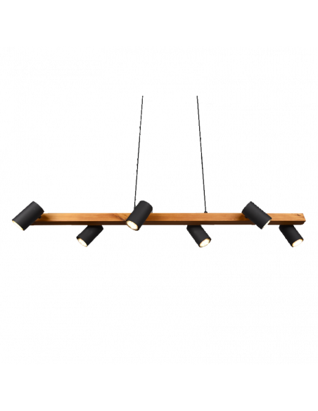 Lámpara colgante negra y madera Marley 6 focos Trio