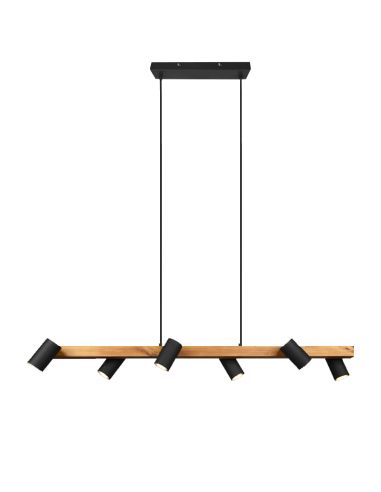 Suspension noire et bois Marley 6 ampoules