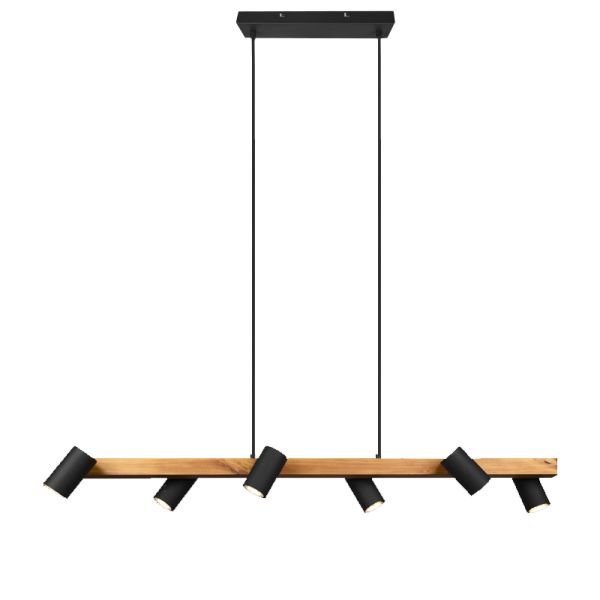 Suspension noire et bois Marley 6 ampoules