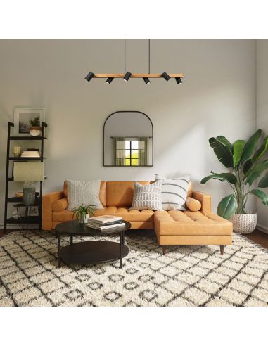 Lámpara colgante negra y madera Marley 6 focos ambiente
