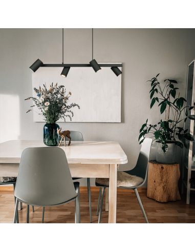 Suspension noire dimmable Marley avec 4 ampoules d'ambiance