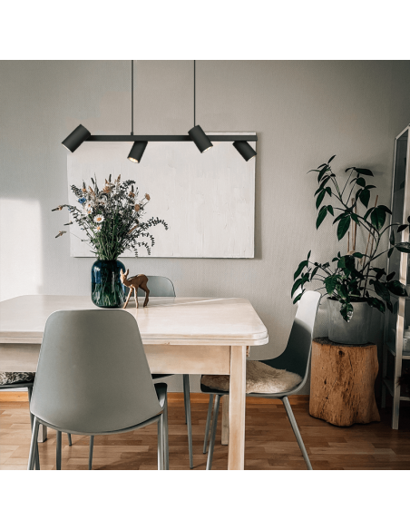 Suspension noire dimmable Marley avec 4 ampoules d'ambiance