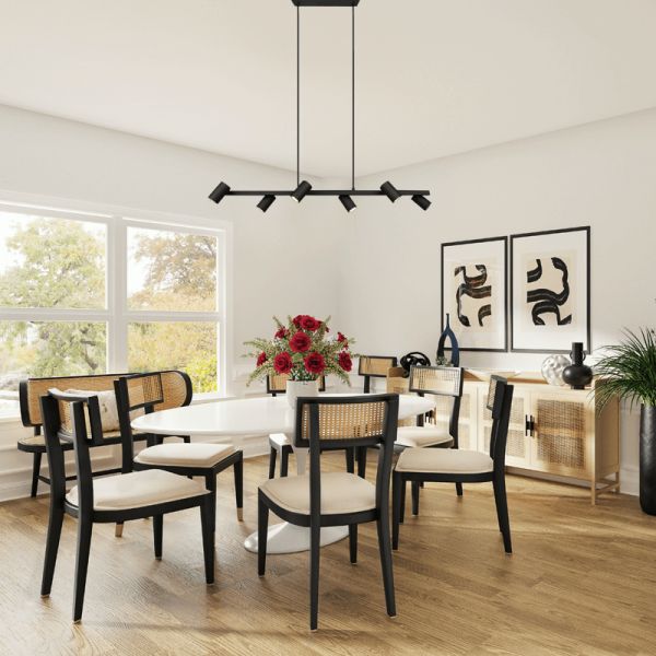 Suspension noire dimmable Marley avec 6 ampoules d'ambiance