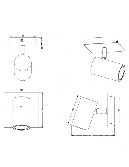 Dimensões do candeeiro de parede preto e dourado Marley