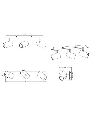 Triple projecteur dimensionnel Marley noir et or