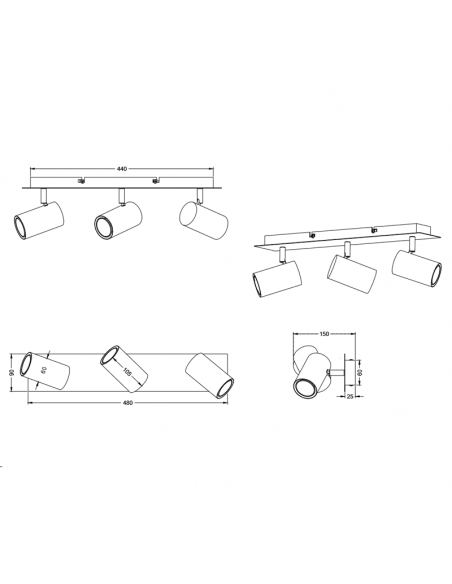 Triple projecteur dimensionnel Marley noir et or