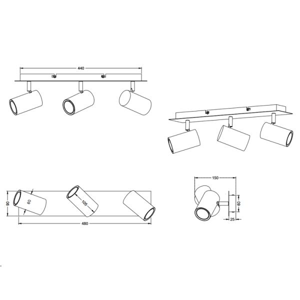 Triple projecteur dimensionnel Marley noir et or