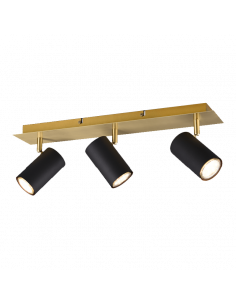 Holofote triplo preto e dourado Marley