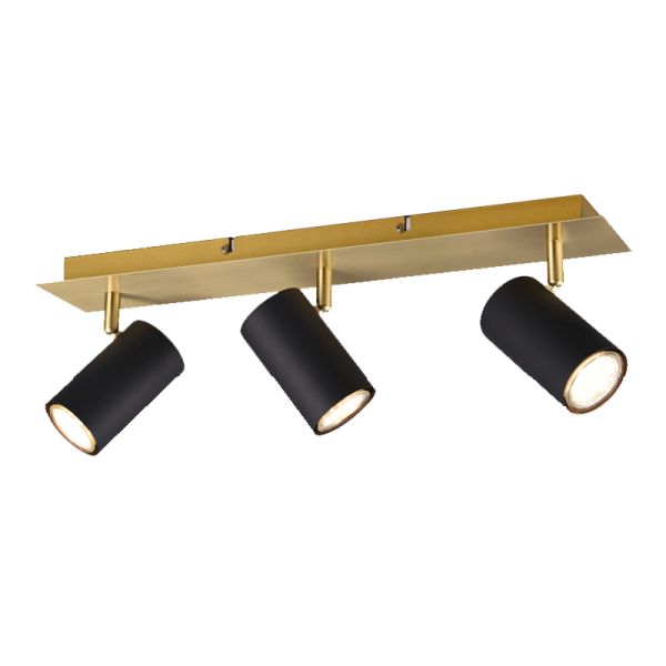 Holofote triplo preto e dourado Marley
