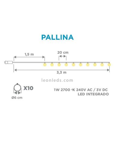 Guirnaldas LED redondas tejido trenzado yute Pallina dimensiones New Garden | LeonLeds Iluminación