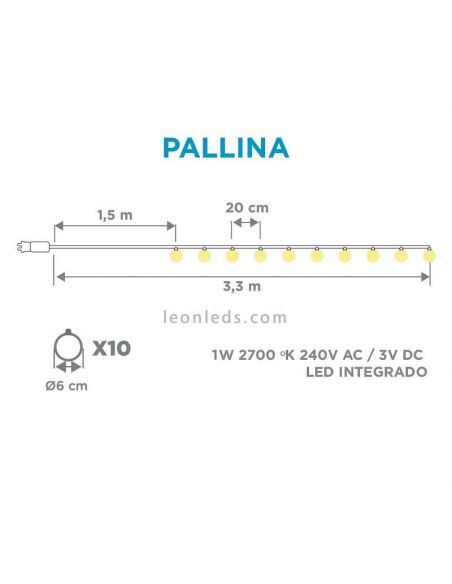 Guirnaldas LED redondas tejido trenzado yute Pallina dimensiones New Garden | LeonLeds Iluminación